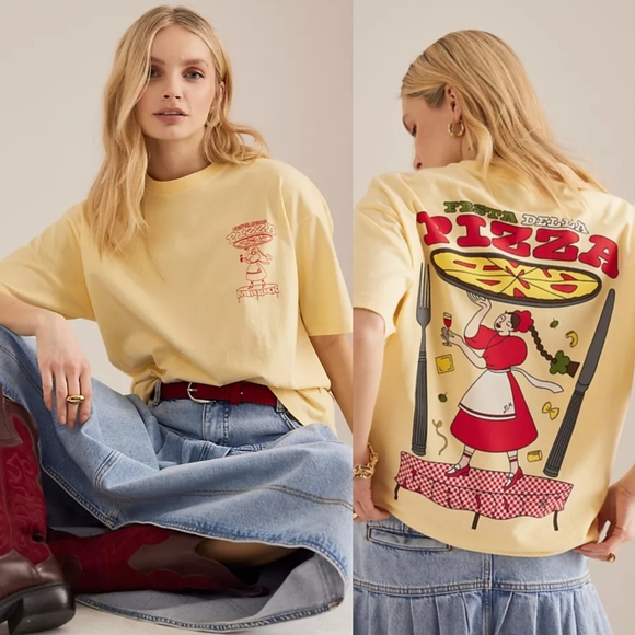 NWT ANTHRO' DAMSON MADDER Pizza Party Boyfriend Tee - Picture 2 of 8
